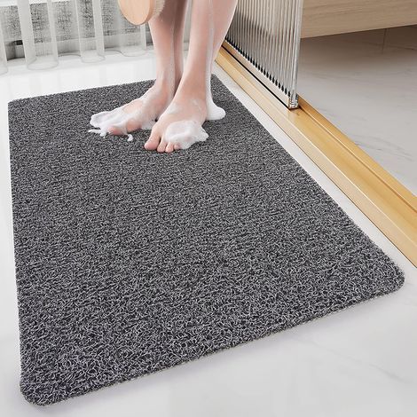 Non-slip rectangular bath mat, 80 x 40 cm, made of loofah, with drainage holes, for wet floors (grey and black) (1/5)