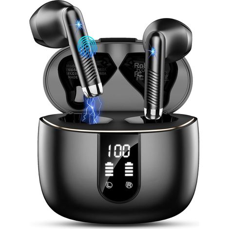 Ecouteurs Bluetooth sans Fil, Écouteurs Bluetooth 5.4 2026 Écouteurs sans Fil avec 4 ENC Réduction de Bruit Mic, IP7 Étanches Oreillette Bluetooth 56H Stéréo USB-C Casque Bluetooth pour Sport/Travail (1/5)