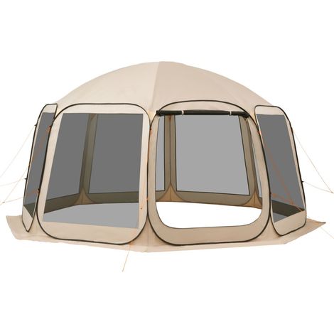 Moskitonetz-Pavillon beige 450 x 425 x 245 cm, Pop-up-Insektenschutzzelt für 12 bis 15 Personen, tragbarer Garten- und Terrassenschutz (1/5)