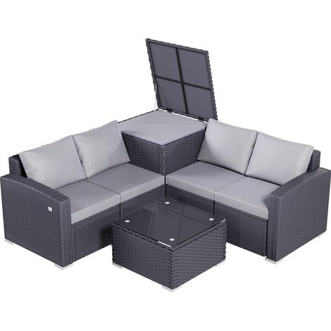 HOMAVO Set da Giardino per 4 Persone, con 1 Tavolo, 1 Scatola di Archiviazione, 1 Copertura per Tavolo da Esterno