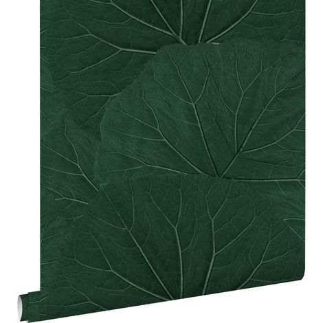 Papier peint intissé grandes feuilles vert émeraude – Style tropical pour chambre ou salon – Dimensions 53cm x 10,05m – Écologique et facile à poser – Estahome