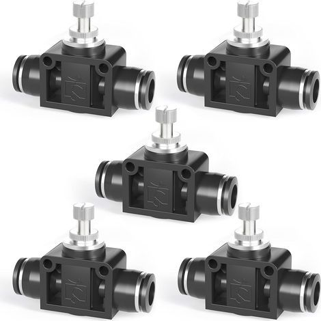 Vanne de régulation de débit d'air à tube de 6 mm de diamètre extérieur avec raccord instantané, régulateur de vitesse en ligne, raccord union droit SCF-6 (paquet de 5) (1/4)