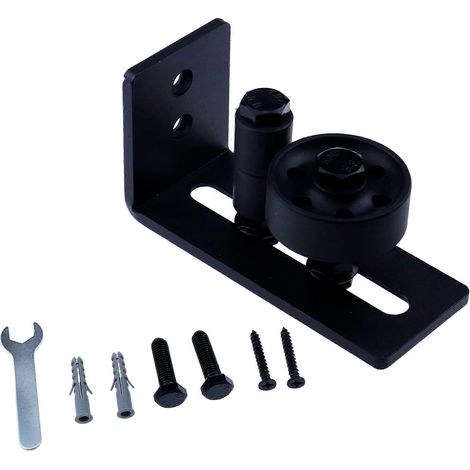 Guide et butée de porte de grange 8 en 1, construction en acier au carbone, coulissement fluide, installation facile, noir (1/4)