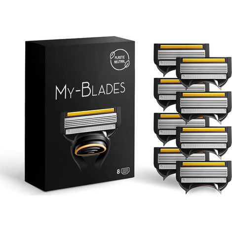 Lames de rasoir compatibles Gillette Fusion 5, lot de 8 lames de rechange à 5 lames, recharge rasoir homme avec bande lubrifiante, revêtement platine, peu de plastique (1/5)
