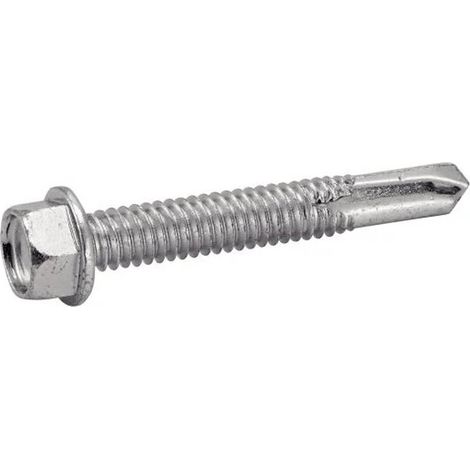 250 Vis Autoperceuses Tête Hexagonale avec Foret Long N°4 5.5 x 32 mm - Acier Zn - D-Work