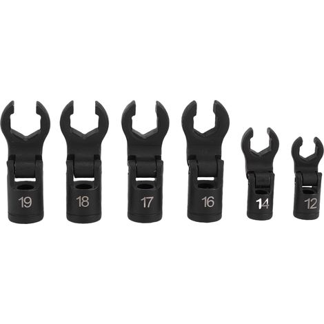 Jeu de 6 clés à œil 1/2" et 3/8" à 6 pans, tête flexible à 180°, pour conduites de carburant, tailles 12 mm, 14 mm, 16 mm, 17 mm, 18 mm et 19 mm. (1/5)