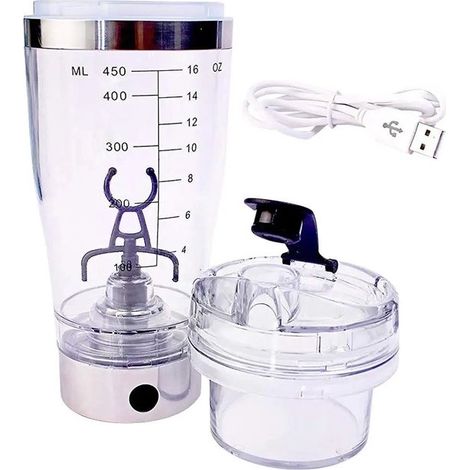 Shaker à protéines électrique 450 ml - Shaker - Protéines - Bouteille shaker USB - Mélangeur à café et lait - Bouteille d'eau - Mélangeur Vortex Tornado - Sans BPA, étanche et anti-odeurs - Portable e