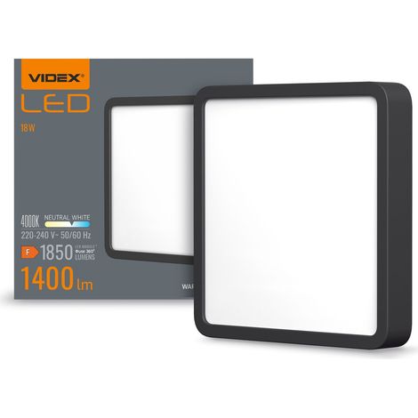 Lámpara de techo cuadrada empotrable negra de 15 W, 1850 lm, 3000 K / 4000 K / 6500 K, 19,2 cm, Videx. (1/4)
