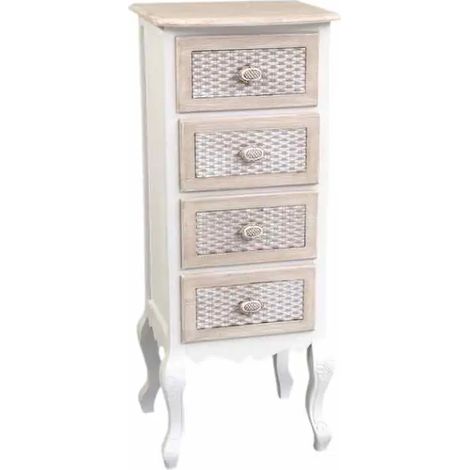 Schmale Kommode Charm mit 4 Schubladen, 40x35x100 cm, weiß und helles Holz