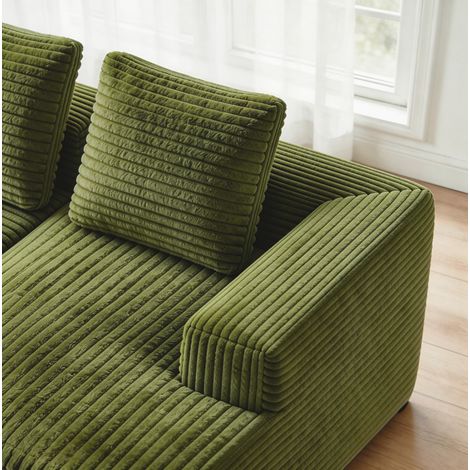 Modulares Ecksofa 261x168x58 cm aus grünem Cordstoff, tiefe Sitzfläche – MEUBLIV (1/5)