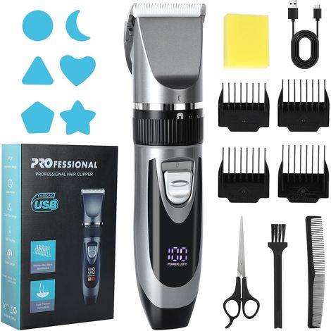 Tondeuse Barbe Homme, Tondeuse Cheveux Hommes, Rasoir Electriques Hommes avec Écran LED, Recharge USB, 4 Peignes de Guidage, Sans Fil, Rasoir Barbe Silencieuse pour Famille (1/5)