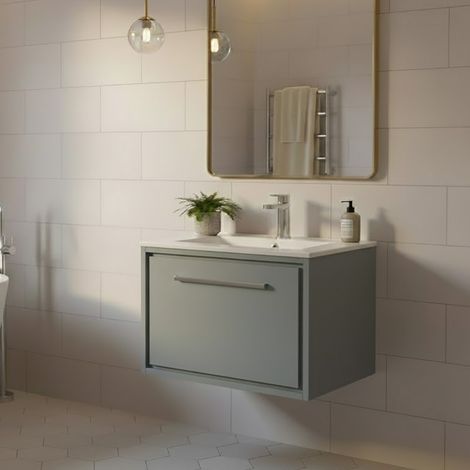 Hudson Reed Lille Wall Hung 1-Drawer Vanity Unit with 1TH Minimalist Basin 600mm Wide - Coastal Grey