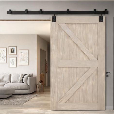 Kit de porte coulissante en acier noir rail 183 cm 200 kg schwarz (1/5)