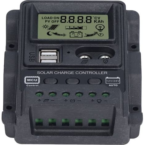 Contrôleur PWM pour panneaux solaires 12V/24V 10A, double port USB, écran LCD, boîtier ABS, contrôle de la lumière, 130W/260W (1/5)