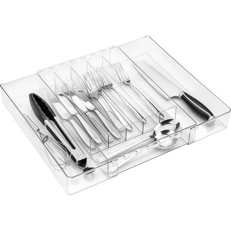 Cutlery Drawer Organizer Expandable Plastic Kitchen Drawer Organizer Clear Utensil Drawer Organizer Adjustable for Knives Forks Spoons 21.5-15.5x33.5 (1/5)