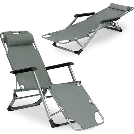 Garten-Strandliege, klappbar 2-in-1, grau, MultiGarden