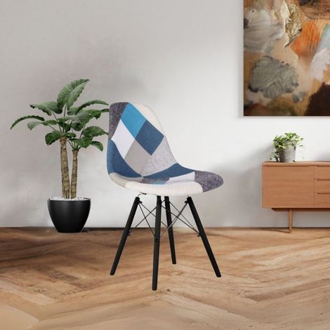 Set 4 sedie tessuto patchwork e gambe legno nero Perdita (1/4)