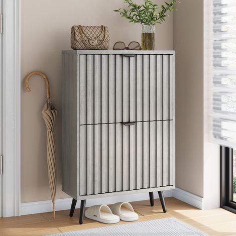 Meuble à chaussures en MDF gris 60 cm avec 2 abattants et panneaux intérieurs réglables (1/5)