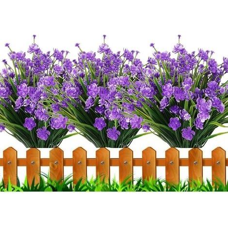 Lot de 12 Fleurs Artificielles pour Décoration d'Extérieur, Plantes à Suspendre pour Intérieur ou Extérieur, Décoration de Porche, Violet (1/5)