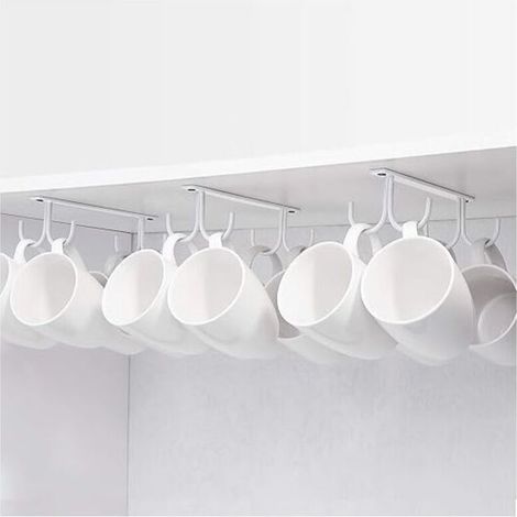 Set of 3 Cup Holders, White Coffee Mug Holder, Hanging Under Cabinet Cup Holder, Metal Hooks for Storage Under Cabinet, Shelf, Cabinet, with 4 Screws, for Mugs, Beer Mugs, Kitchen Utensils (1/5)