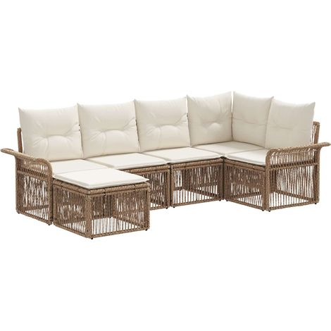 Gartensofa-set 6 pcs Beige Poly-Rattan vidaXL