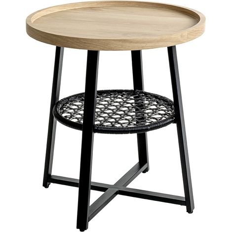 Table d'Appoint Avec Étagère "Columbia" 55cm Chêne & Noir (1/5)