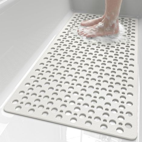 Tapis de bain antidérapant, 53 cm de long x 53 cm de large – ventouses puissantes – drainage rapide (blanc) (1/5)