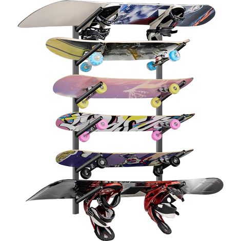 Support mural pour skateboard, snowboard, support mural pour skis – Support mural à 6 étages, amovible ou combinable (1/5)