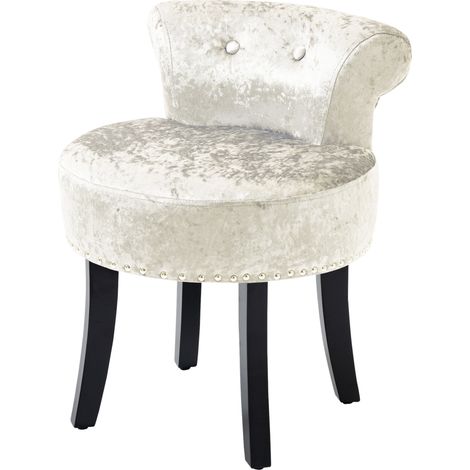 Dressing Table Stool  Rubber Wood Legs, Ice Velvet Vanity Stool for Living Room Bedroom, Beige (1/5)
