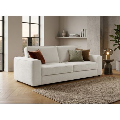 Canapé convertible 3 places en velours chiné beige DENITSA (1/5)