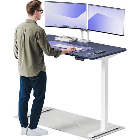 Desktronic Bureau assis debout HomeOne - 140x70cm - Blanc/Bleu