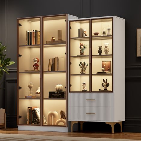 Mueble salón vitrinas LED blancas con cajones y puertas OKMYHOME (1/5)