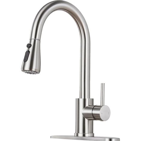 Grifo de cocina con caño retráctil, apto para autocaravanas, lavaderos y granjas (plateado, 1 unidad) (1/5)