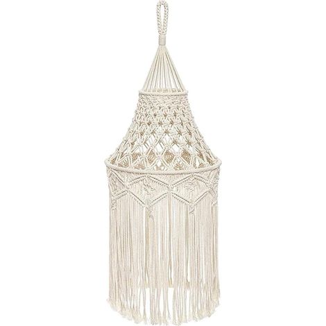 Macramé Abat-Jour Plafond Boho, Tapisserie Tissée, Lanterne Suspendue Pendentif Lumière pour Chambre, Café, Salon ou Chambre à Coucher, Blanc Chaud (1/5)