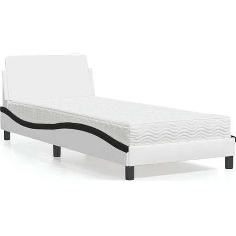 Lit avec matelas mousse 80 x 200 cm, similicuir blanc et noir, sommier à lattes - PANGIVO (1/5)
