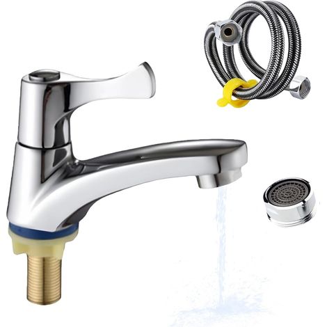 Robinet d'eau froide pour WC, salle de bain, robinet de lavabo, robinet de lavabo à refroidissement unique avec tuyau flexible de 60 cm + filtre, robinet d'eau froide de cuisine, lavabo, toilettes (1/5)