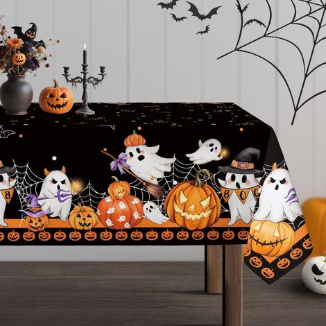 Halloween Tischdecke Geister & Kürbisse 140x180 cm Polyester Schwarz