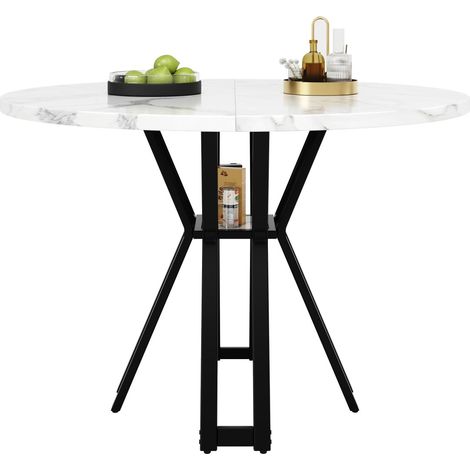 Table ronde salle à manger 100x100cm - Plateau marbre MDF & pieds noirs - Pour 4-6 pers - Salon (1/5)