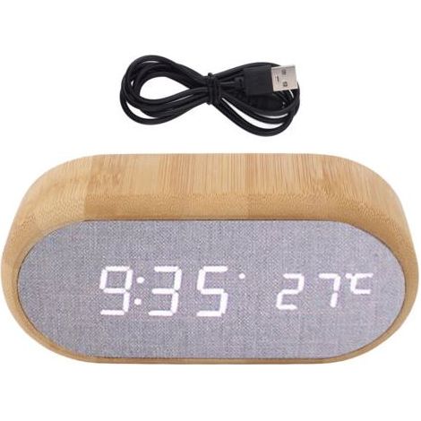 Réveil en bois commande vocale numérique LED brillant prise USB réveil électronique décoration de la maison (1/4)