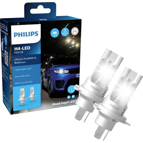 Philips – Ampoule LED Ultinon Pro6000 H4 12V P43t – Lumière blanche froide jusqu'à 300% plus lumineuse – Installation Direct-fit facile – Durée de vie 3000h (1/3)