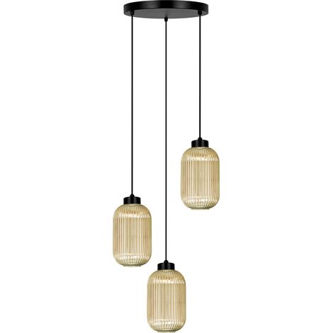 Suspension moderne noire/ambre verre strié 3xE27 Kaja (1/5)