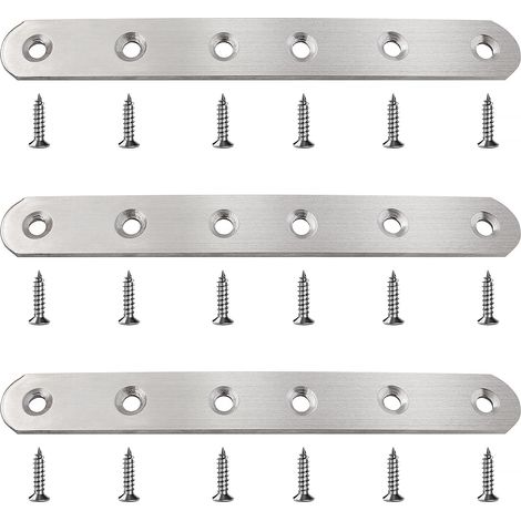 3 Pièces 165x20x2.5 mm Equerre de Fixation Plats, Supports Plats Droits en Acier Inoxydable, Plaques de Fixation Plates, Réparation Support Plat, avec 18 Pièces Vis, pour Meubles en Bois (1/5)