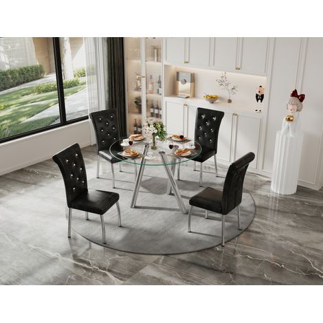 Set da pranzo, design elegante con dettagli effetto pelle, gambe in metallo galvanizzato, nero (1/5)