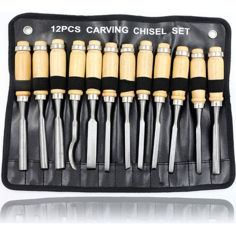 Lot de 12 ciseaux à bois professionnels avec étui de transport – Outils de sculpture sur bois parfaits pour les débutants en sculpture sur bois. (1/5)
