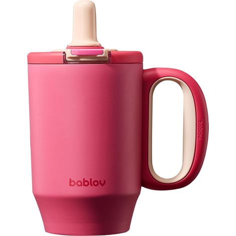Mug à café isotherme  Gobelet étanche avec paille, grande capacité et design mignon pour femmes – Idéal pour le bureau, les boissons et le transport，rose (1/4)