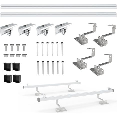 Nuasol – Kit de montage photovoltaïque pour toit de tuile – Crochets en acier inoxydable – Profilé en aluminium 1230mm – Charge neige max 140kg