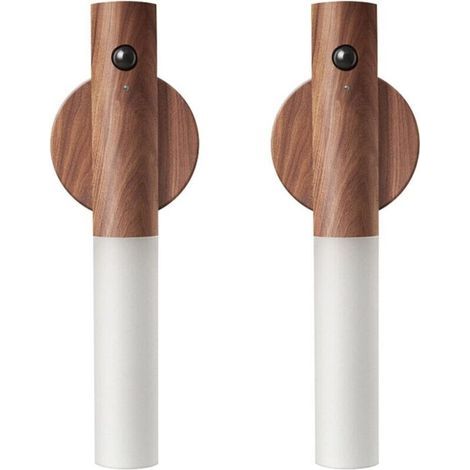 Luce notturna con sensore di movimento in legno, illuminazione magnetica per corridoio, applique da parete LED ricaricabile, portatile per scale, camera da letto, alimentata a batteria (set da 2 in no (1/4)