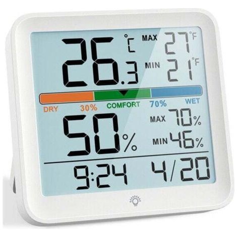 Digitales Thermometer-Hygrometer, digitales Tischthermometer mit Temperatur- und Feuchtigkeitsmonitor, präzises Feuchtigkeitsmessgerät, Raumthermometer mit Uhr für Büro, Zuhause, Schlafzimmer (1/4)