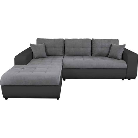 Usinestreet – Canapé d'angle convertible 4 places en microfibre et simili cuir – Angle gauche – Dimensions 246x190x85 cm – Couchage 140x200 cm (1/5)