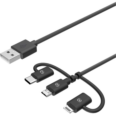 Celly USB3IN1BK USB Kabel USB 2.0 1 m USB A Micro-USB B Schwarz (1/4)
